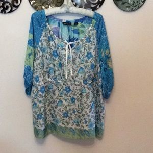 Avenue  Beautiful Fab Multi-Print Chic Boho Top